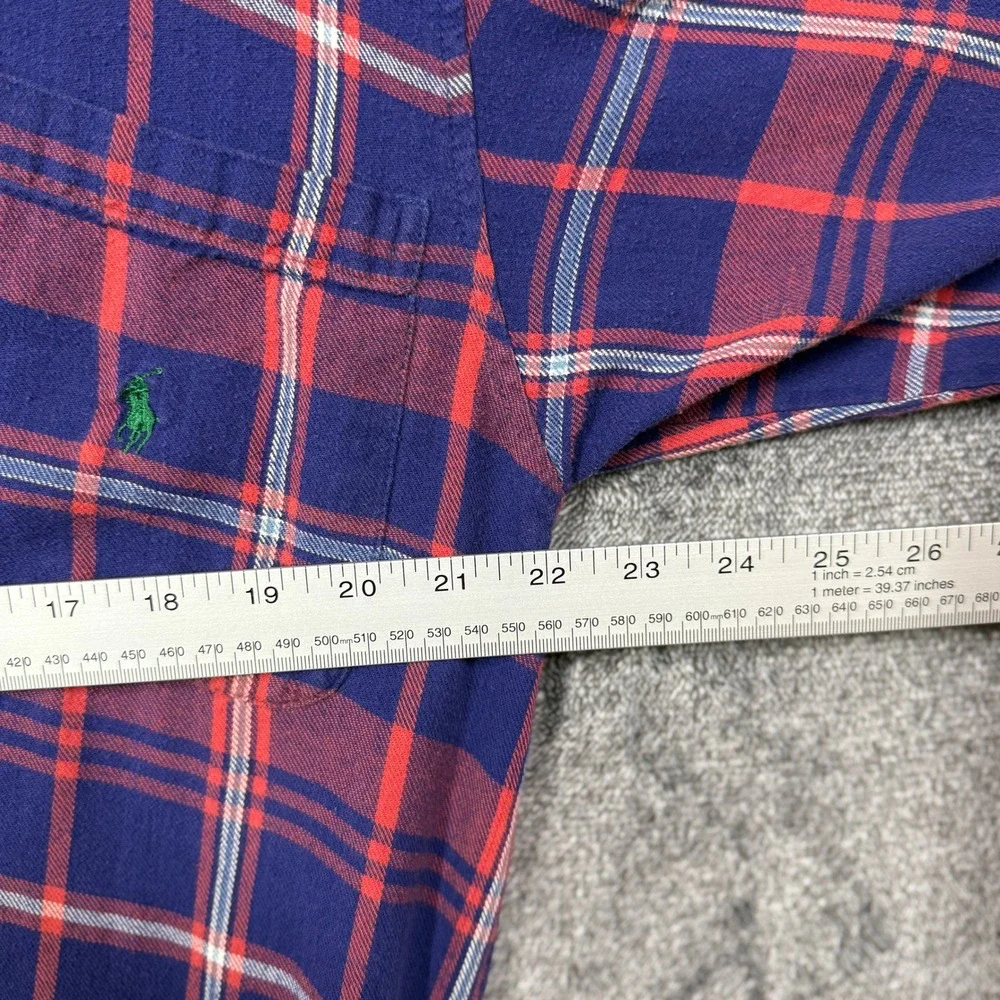 Polo Ralph Lauren Mens Plaid Flannel Robe‎ Navy Blue Red Cotton S/M Sleepwear